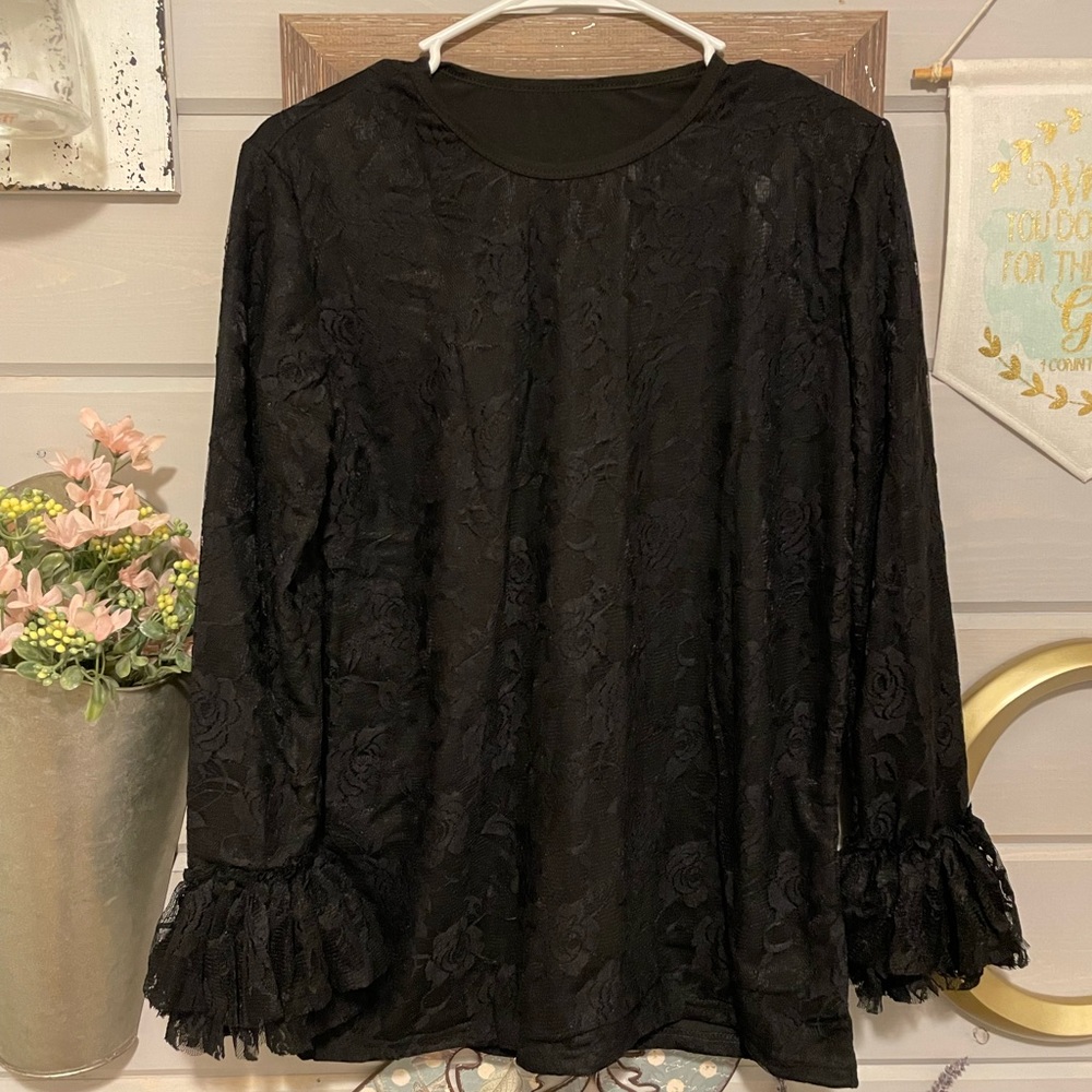 Long sleeve black lace shirt
